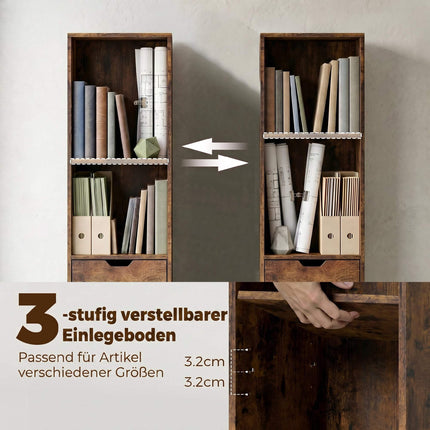 Adjustable 6-Tier Bookshelf with Drawer and Cabinet, Brown