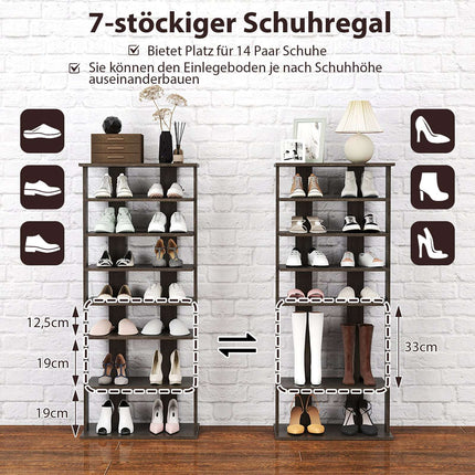 Adjustable 7-Tier Shoe Rack, Space-Saving, Grey