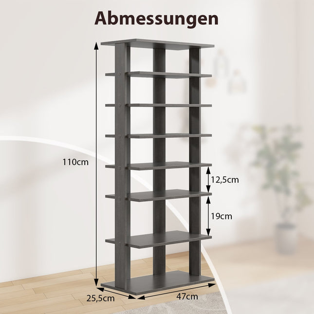 Verstelbaar schoenenrek met 7 planken, ruimtebesparend, grijs