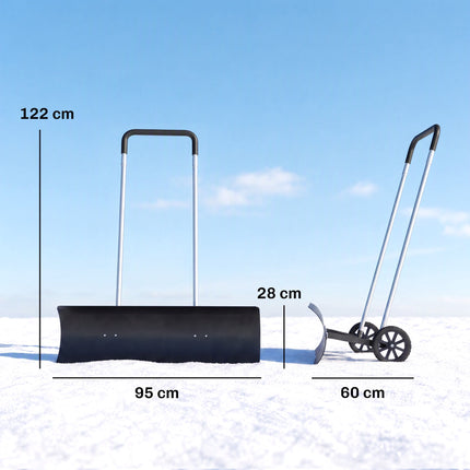 Adjustable 95 cm Wide Aluminum Snow Shovel with Wheels