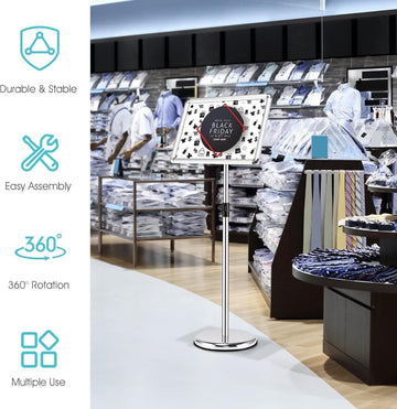 Adjustable A3 Poster Stand – Rotating, Silver Display