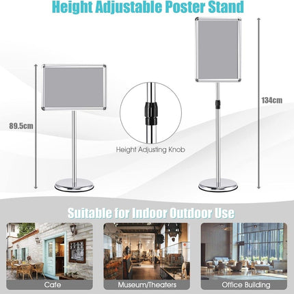 Adjustable A3 Poster Stand – Rotating, Silver Display