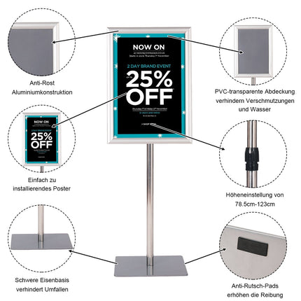 Adjustable A3 Poster Stand, Silver/Black, 42x29.5 cm
