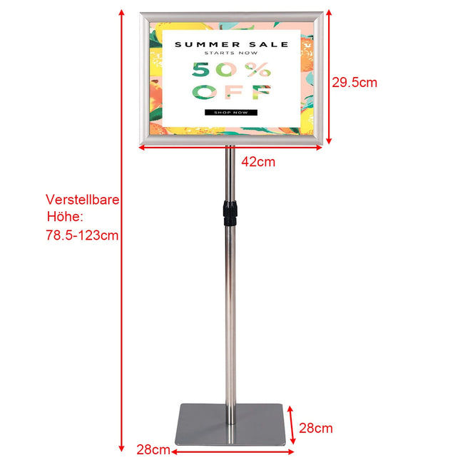 Adjustable A3 Poster Stand, Silver/Black, 42x29.5 cm