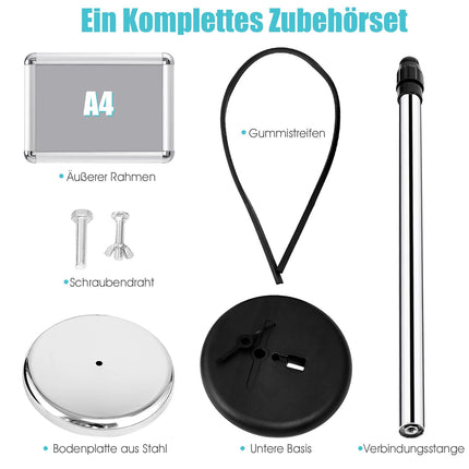 Adjustable A4 Sign Stand Set, Rotating Display, Silver