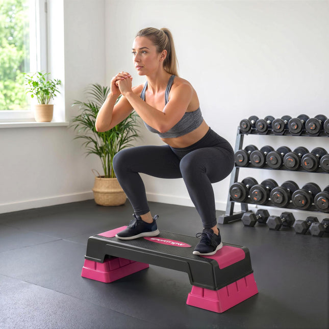 Adjustable Aerobic Step Platform, 3 Heights, Black/Pink