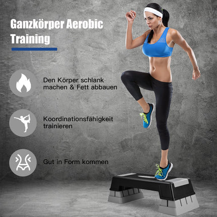 Adjustable Aerobic Stepper, 3 Heights, Non-Slip, Grey