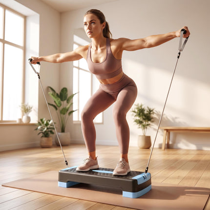 Adjustable Aerobic Stepper with Resistance Bands, Blue