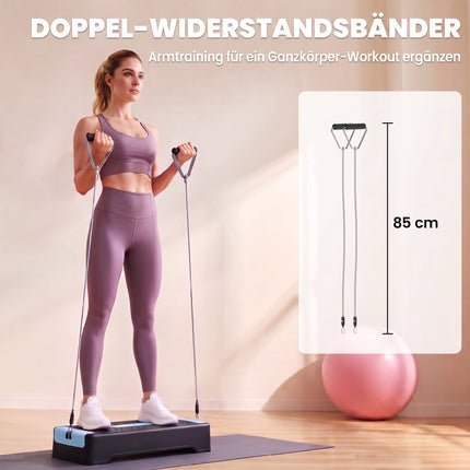 Adjustable Aerobic Stepper with Resistance Bands, Blue