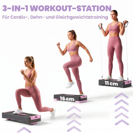 Adjustable Aerobic Stepper with Resistance Bands, Pink