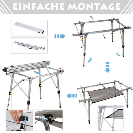 Adjustable Aluminum Folding Picnic Table with Carry Bag, 120x69 cm