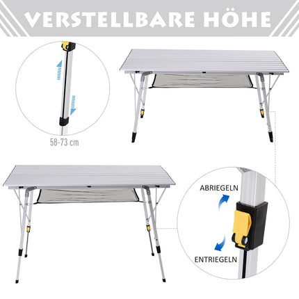 Adjustable Aluminum Folding Picnic Table with Carry Bag, 120x69 cm