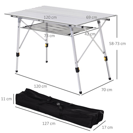 Adjustable Aluminum Folding Picnic Table with Carry Bag, 120x69 cm