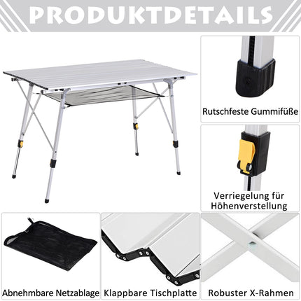 Adjustable Aluminum Folding Picnic Table with Carry Bag, 120x69 cm