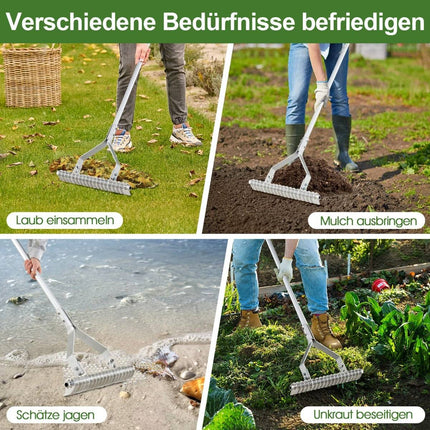 Adjustable Aluminum Garden Rake, 50x178 cm, 19 Tines