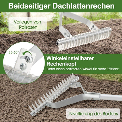 Adjustable Aluminum Garden Rake, 50x178 cm, 19 Tines