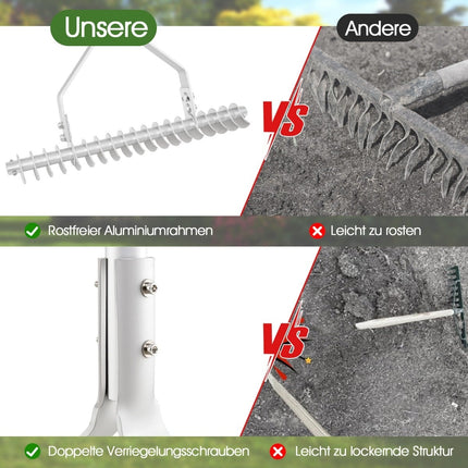 Adjustable Aluminum Garden Rake, 50x178 cm, 19 Tines