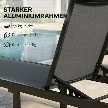 Adjustable Aluminum Sun Lounger with Wheels, Breathable Fabric