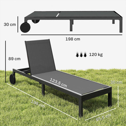 Adjustable Aluminum Sun Lounger with Wheels, Breathable Fabric