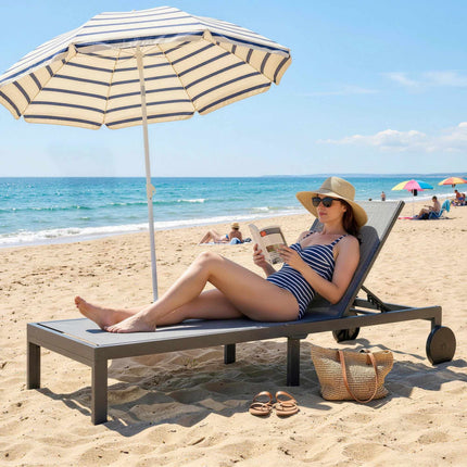 Adjustable Aluminum Sun Lounger with Wheels, Breathable Fabric