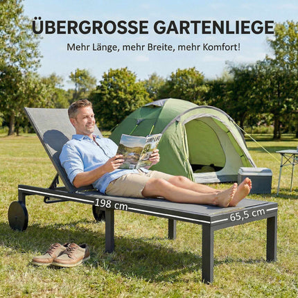 Adjustable Aluminum Sun Lounger with Wheels, Breathable Fabric