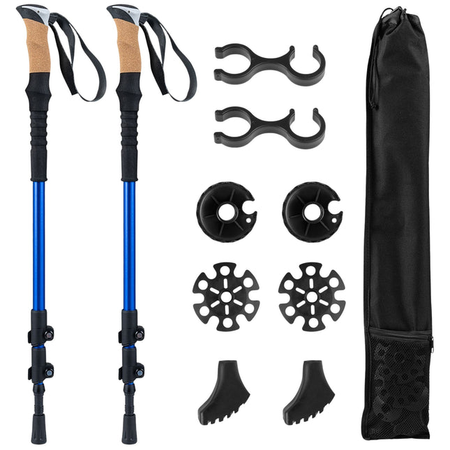 Adjustable Aluminum Trekking Poles with Cork Grips, Blue