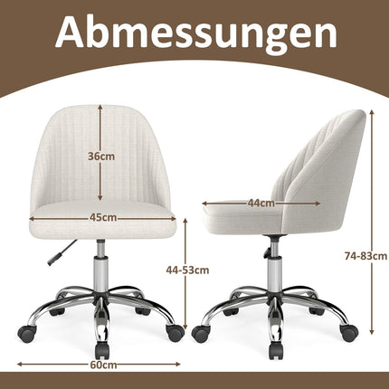 Adjustable Armless Office Chair – Beige, 360 Swivel