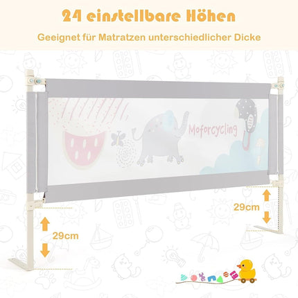 Adjustable Baby Bed Rail, 175cm, Double Lock, Gray