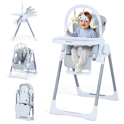 Adjustable Baby High Chair, Foldable with Tray, Light Grey