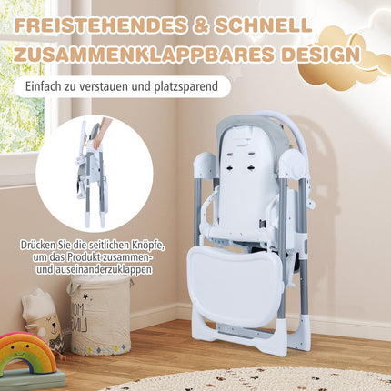 Adjustable Baby High Chair, Foldable with Tray, Light Grey