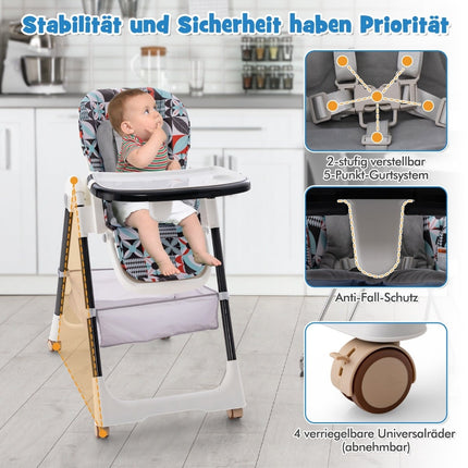 Adjustable Baby High Chair with Recline & Double Tray