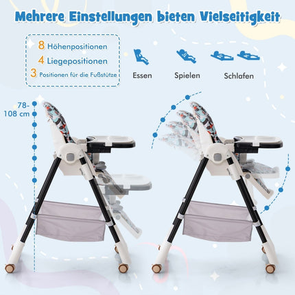 Adjustable Baby High Chair with Recline & Double Tray