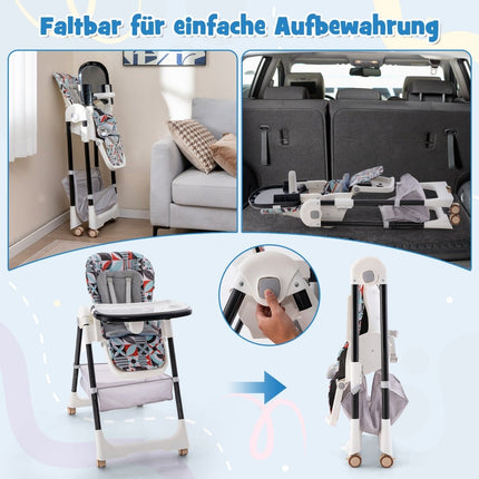 Adjustable Baby High Chair with Recline & Double Tray