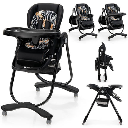 Adjustable Baby High Chair with Wheels, Black