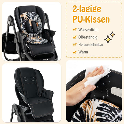 Adjustable Baby High Chair with Wheels, Black