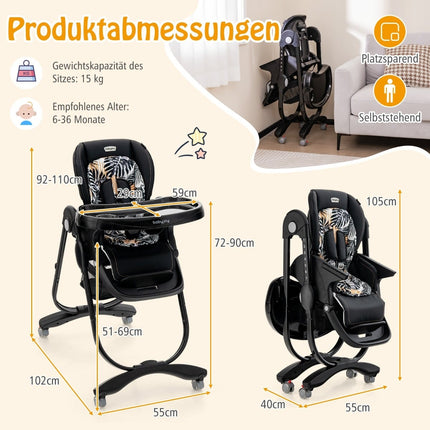 Adjustable Baby High Chair with Wheels, Black