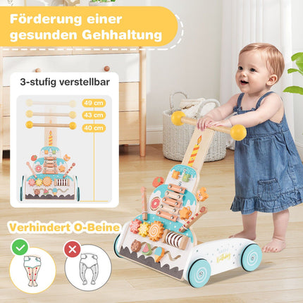 Adjustable Baby Walker with Activity Center, Wooden Toy