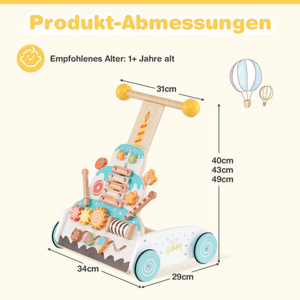 Adjustable Baby Walker with Activity Center, Wooden Toy