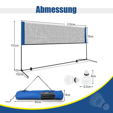 Adjustable Badminton Net Set with Stand, Shuttlecocks & Bag