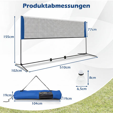 Adjustable Badminton Volleyball Net with Carry Bag and Shuttlecocks