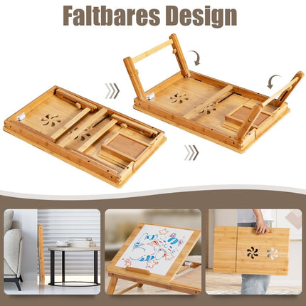 Adjustable Bamboo Laptop Desk with Tilt Top, Foldable