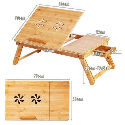 Adjustable Bamboo Laptop Desk with Tilt Top, Foldable