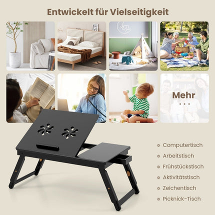 Adjustable Bamboo Laptop Table with Drawer – Brown