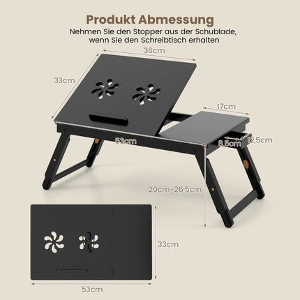 Adjustable Bamboo Laptop Table with Drawer – Brown