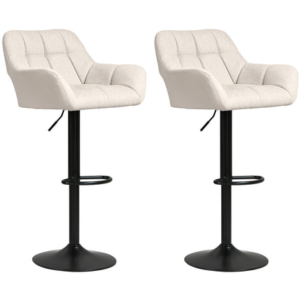 Adjustable Bar Stools, Set of 2, Faux Leather, Cream/Black