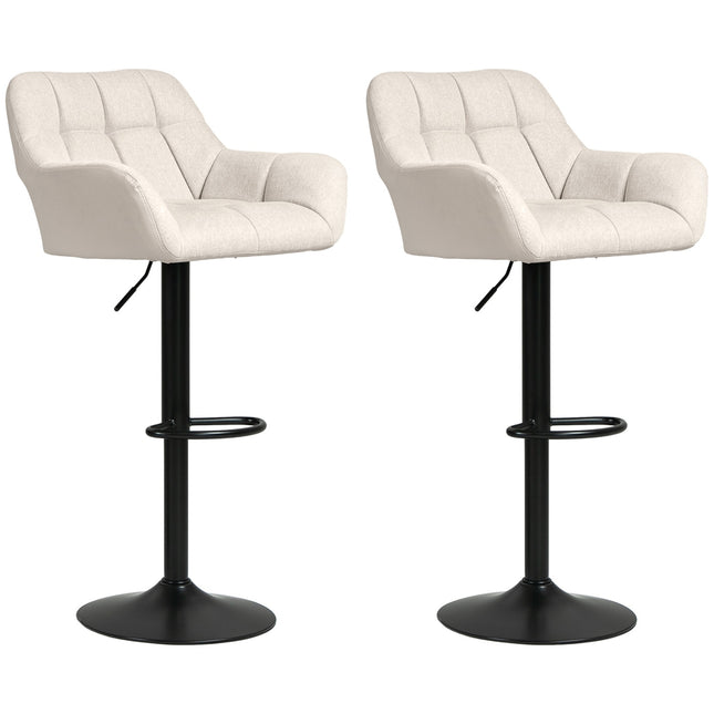 Adjustable Bar Stools, Set of 2, Faux Leather, Cream/Black