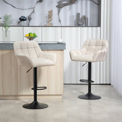 Adjustable Bar Stools, Set of 2, Faux Leather, Cream/Black