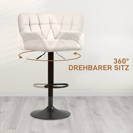 Adjustable Bar Stools, Set of 2, Faux Leather, Cream/Black