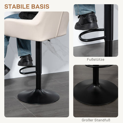 Adjustable Bar Stools, Set of 2, Faux Leather, Cream/Black