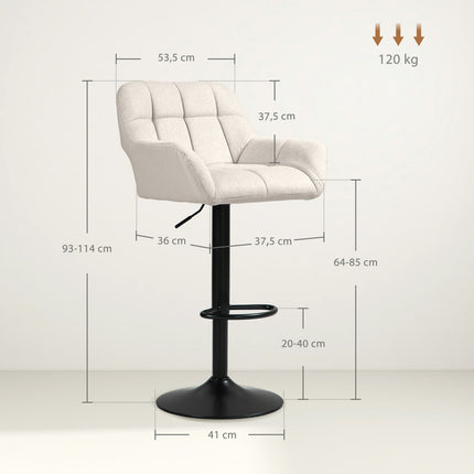 Adjustable Bar Stools, Set of 2, Faux Leather, Cream/Black